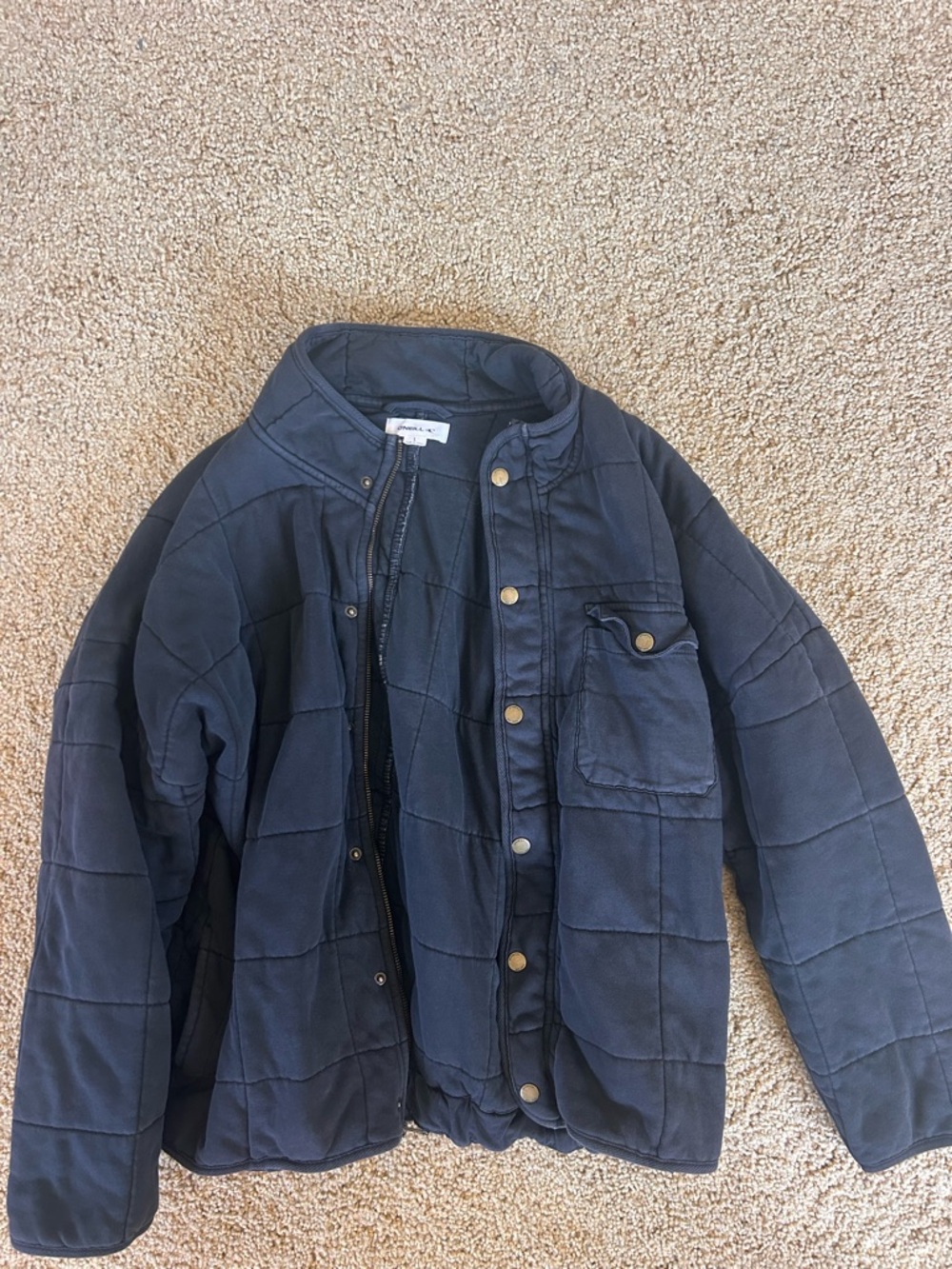 O'Neill Navy Quilted Puffer Jacket with Snap Front